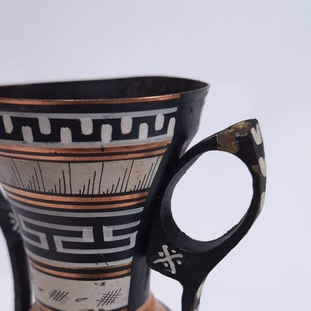 Vintage Greek Copper Vase Urn Amphora Double Handle Hand Painted‎ Deer, 9